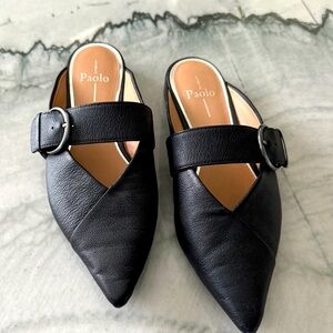 Linea Paola Athea Pointed Toe Mule In Black Nappa Leather. Size 8.